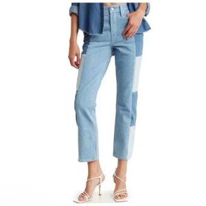 Good American Patchwork Jeans Good Icon Relaxed Straight Ankle Size 14/ US 32